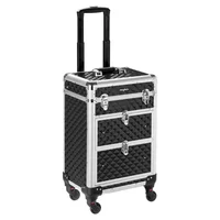 mefeir Aluminum Rolling Makeup Train Case Travel Beauty Luggage Trolley Lockable w/4 Removable Wheels & 2 Sliding Drawers 1