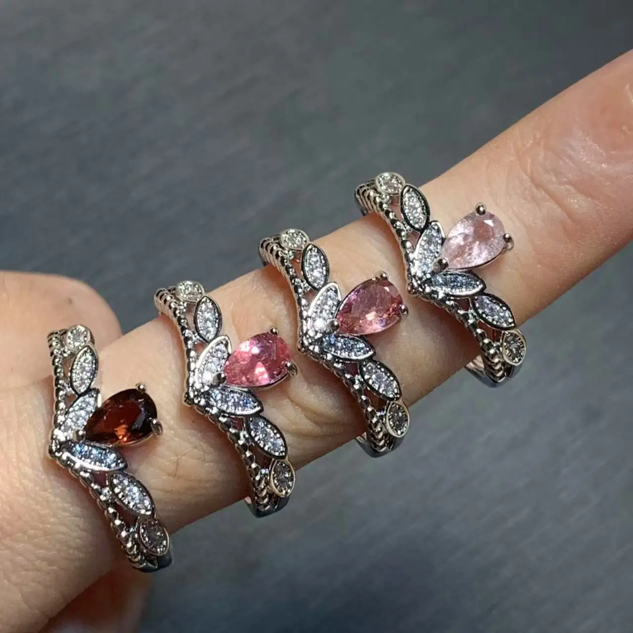 New Arrival Natural Pink Spinel Rings Female  Jewelry For Women Gift Copper Cute Stone Flower
