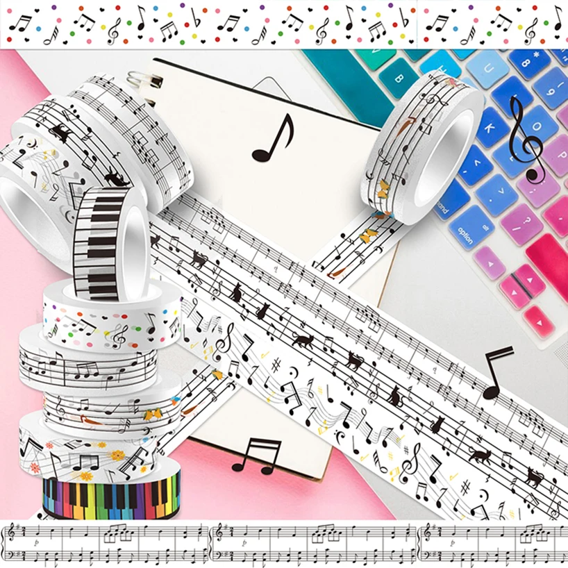Music Washi Tape 12 Rolls Washitape Scrapbooking Supplies Piano Keys Decorative Adhesive Tape School Supplies Masking Tape 5