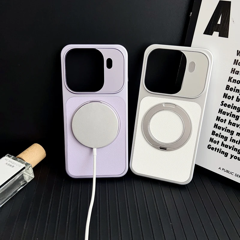 Fashionable Magnetic Lychee Texture PU Leather Ultra-Thin Case with Rotation Ring Stand