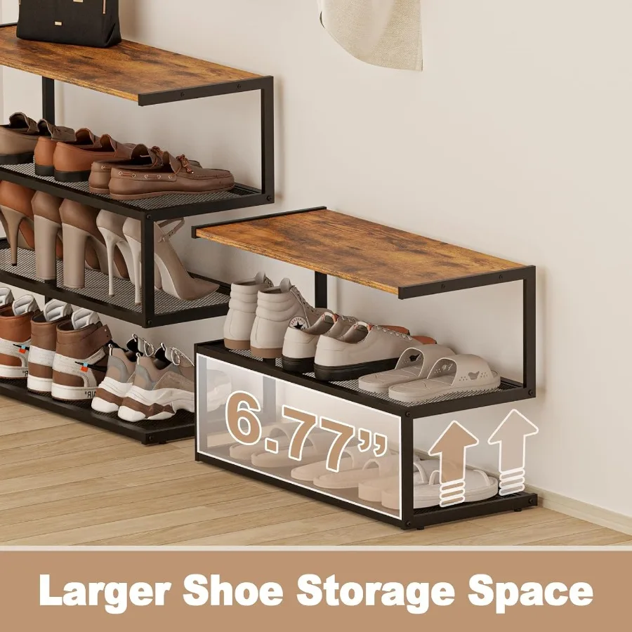 Shoe Rack Unique 5Shaped Free Standing Shoe Shelf 3Tier Wooden Shoe Organizer with Wooden Top and Steel Frame for Front Door En