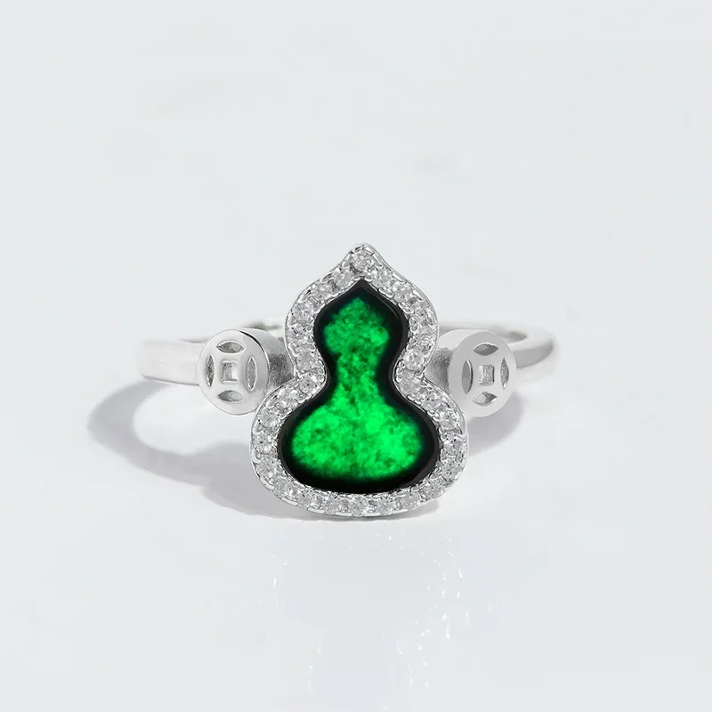

Burmese Jade Gourd Rings Talismans Natural Women Jadeite Jewelry Amulets Black Emerald Fashion Certificate 925 Silver Gemstones