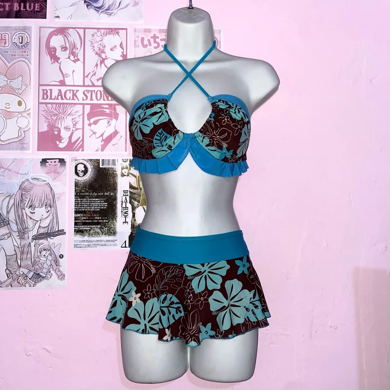 Sexy Hottie Print Laced Up Backless Bikini 2 Piece Set