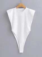 Sexy tops women Summer one-pieces bodycon bodysuit padded shoulder bodysuit black sleeveless body suits for women white - Image 2