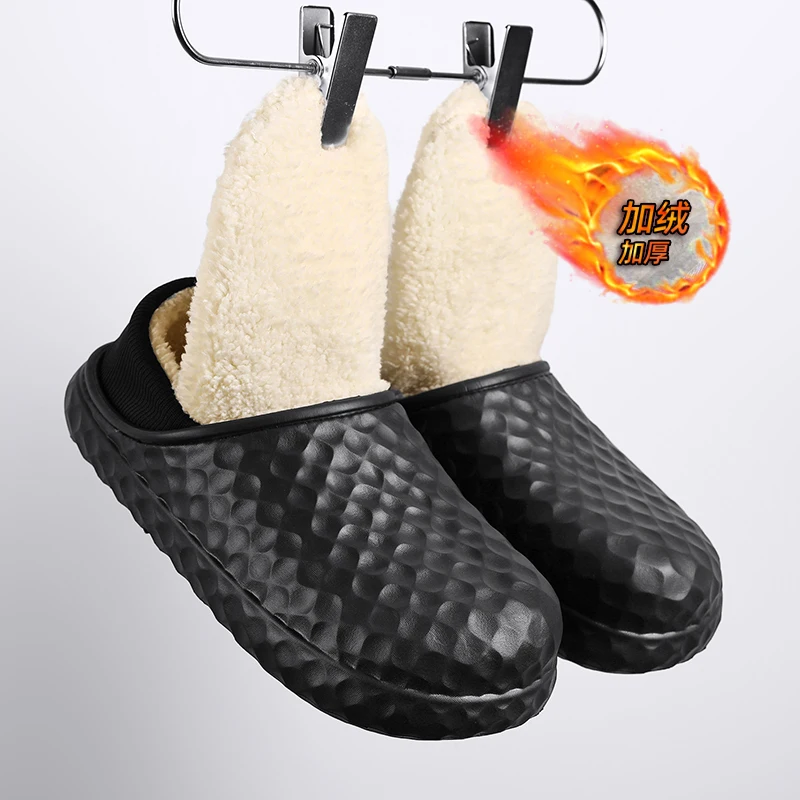 

Winter Men Women Warm Slippers Slip On Scuff Clogs EVA Soft Sole Waterproof Slides Short Plush House Shoes Indoor Mules Sandals