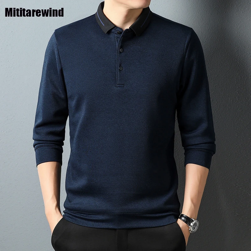 

Spring Fall Long Sleeve Tees Business Casual Polo Shirts for Men Solid Lapel T-shirt Simple Versatile Tops Polos Algodon Hombre