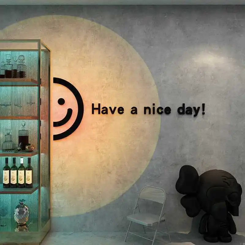 Wandaufkleber aus Acryl im koreanischen Stil, Dekorationen, 3D-Wandaufkleber, Fotohintergrund-Dekoration im industriellen Stil, englische Poster mit der Aufschrift „Nice Day“. – Detail 1