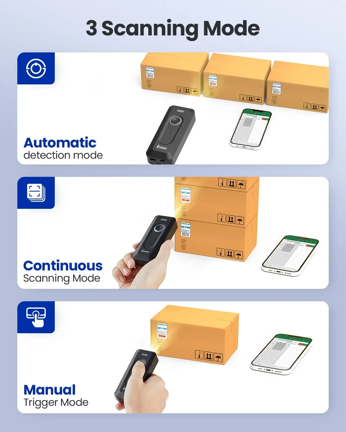 Barcode Scanner Eyoyo 2D Bluetooth Wireless with Clip 2000mAh Battery Portable Mini QR Bar Code Reader