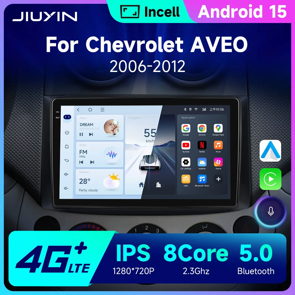 JIUYIN Radio de coche para Chevrolet Aveo 2006 2007 2008 2009 2010 2011 2012 2din Android 15 Carplay Multimidia unidad principal de reproductor de vídeo 1