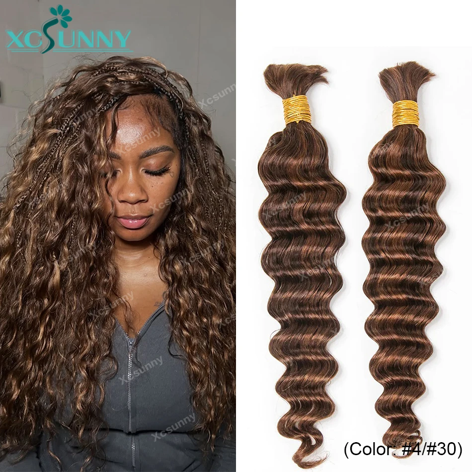 4 27 30 Human Hair Braiding Hair Bundles Deep Wave Bulk Hair For Boho Braids Human Hair Extensions Double Drawn 3