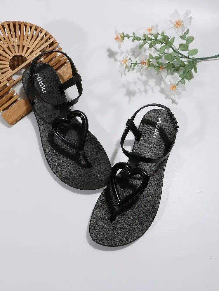 Women's Heart Design Flat Sandals Open Toe Summer Beach Shoes_voghion.com