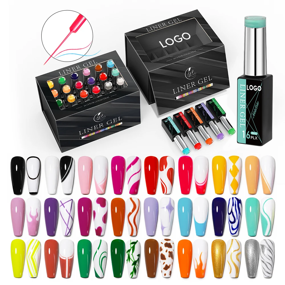 Vernis à Ongles Gel Liner Kit, 6 Couleurs Noir Blanc Or