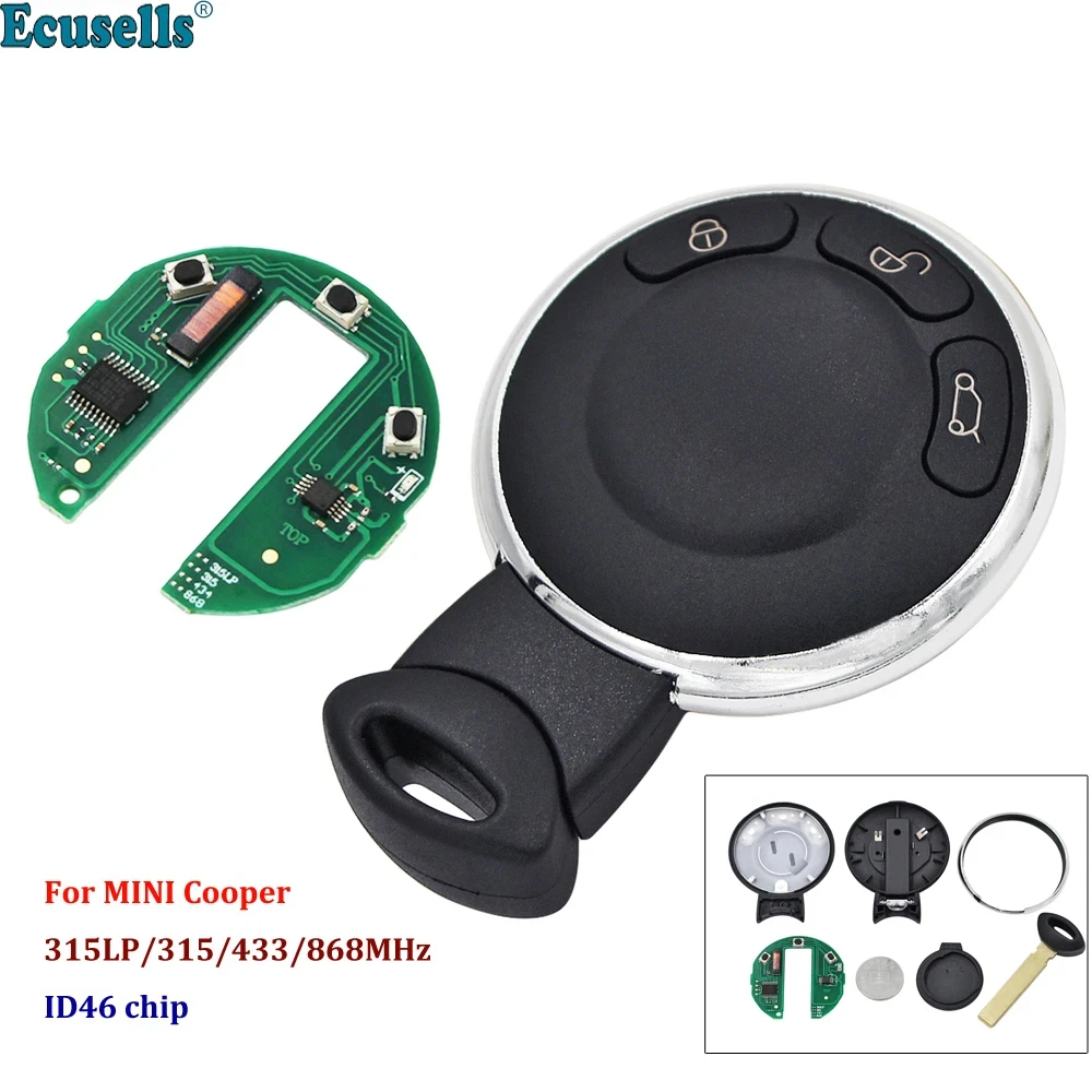 3 Button Remote Key Fob 315LP 315Mhz 433Mhz 868MHz CAS System For BMW Mini Cooper 2006-2013