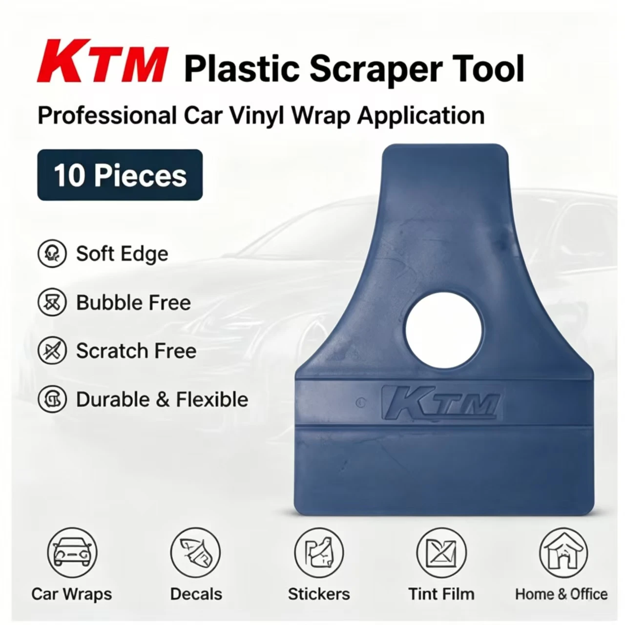 KTM 10개 플라스틱 스크레이퍼 도구 자동차 필름 스퀴지 부드러운 가장자리 랩핑 애플리케이터 데칼 스티커 기포 없는 시공용