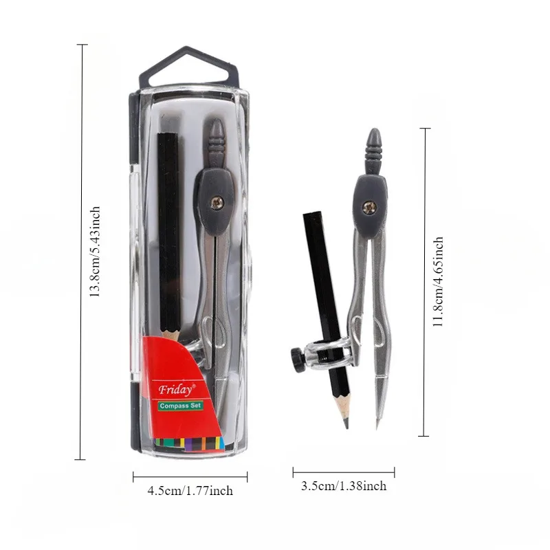 2개의 금속 나침반 세트, 원을 그릴 수 있는 잠금 도구, 학생 및 제도용으로 최대 0.39인치 펜까지 사용 가능