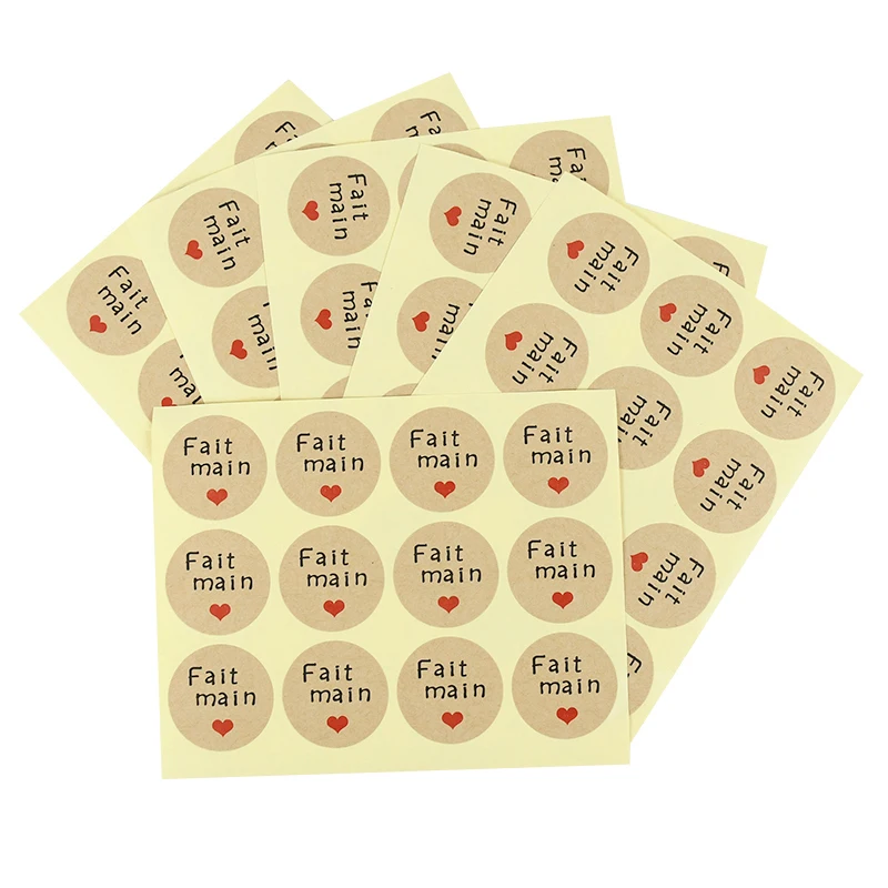 

20sheet French Fait Main Handmade Kraft Paper Sticker Scrapbooking Adhesive Label Sticker Wedding Decoration Favor Gift Tag