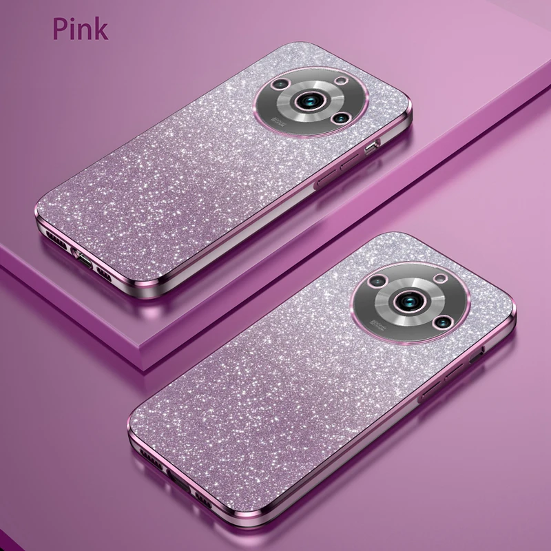 Luxury Bling Electroplate Glitter Phone Case with Soft TPU Bumper and Clear Back Cover