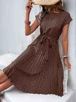 Summer Women Round Neck Pleated Medium Long Plus Size Dress - Image 5