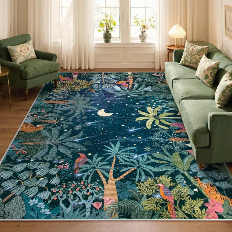Green Living Room Carpet Retro Jungle Bedroom Rug Fashion Machine Washable Non-slip Sofa Coffee Table Floor Mats Ковер Tapis 러그