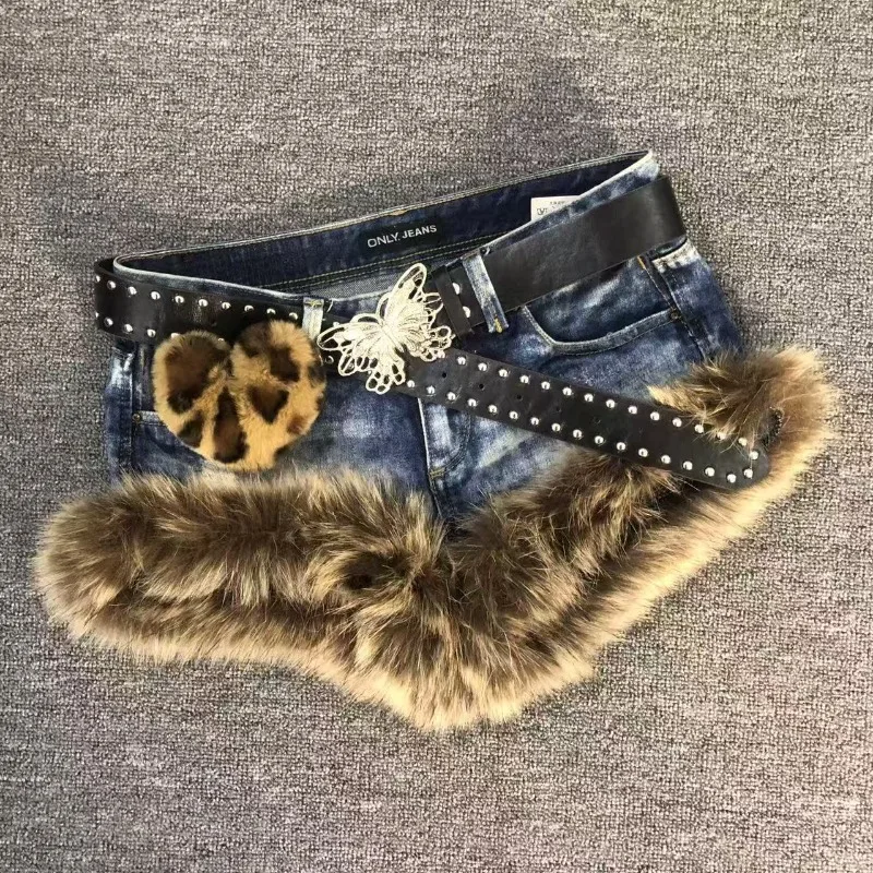 New American Y2k Retro Brown Hair Spliced shorts Trendy Old Hot Girl Low Waist Jeans Vintage Hip-hop Street Clothing Women 5