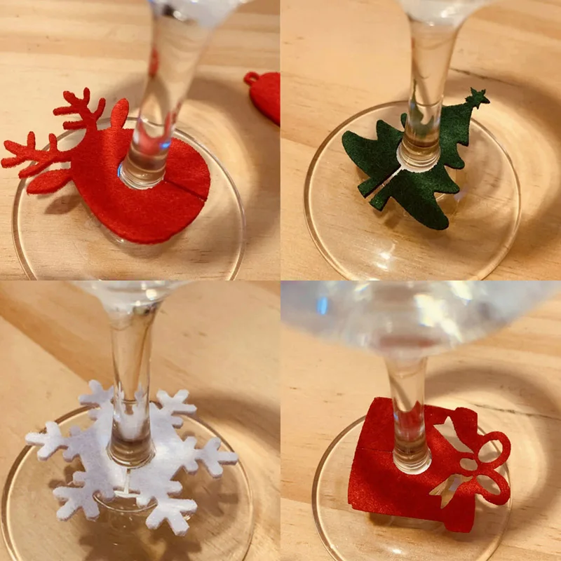 

10pcs Felt Wine Cup Glass Ring Card Christmas Home Decoration Table Xmas New Year Eve Party Decoration Supplies Navidad Noel