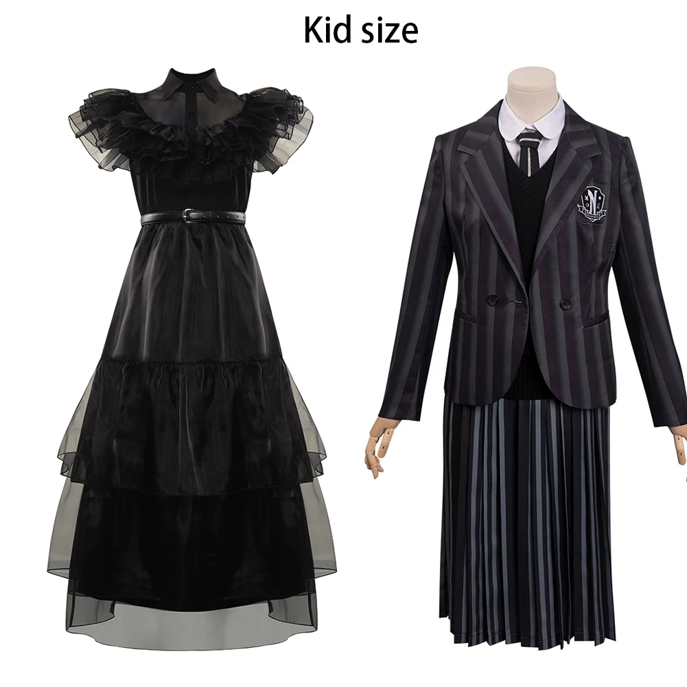 

Kids Girls Wednesday Cosplay Costume Dress School Uniform Halloween Carnival Suit For Children Disguise Dresses