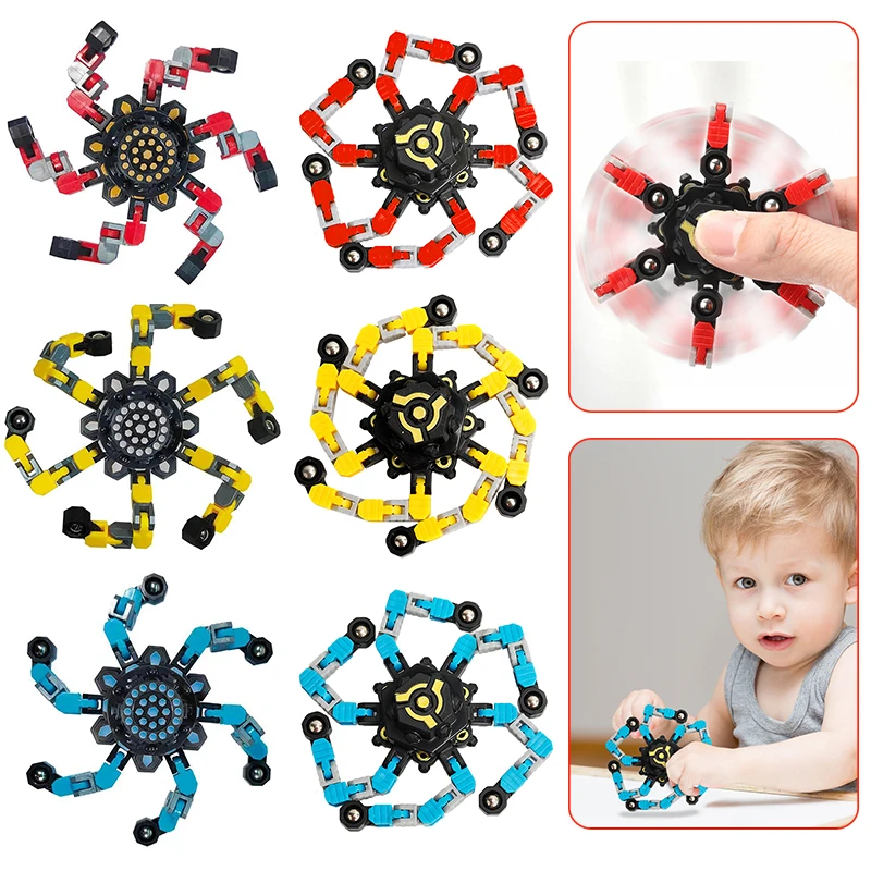 Fidget Toys Anti Stress Toys DIY Chain Deformation Robot Toy for Child Antistress Hand Spinner Vent Fingertip Top Mechanical Gyro Stress Relief Toy Gift