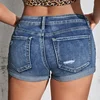 Women's Split Denim Shorts Summer Beach Wild Fashion Sexy Mid Waist Curled Cuff Perforated Elastic Slim Fit Casual Shorts 2