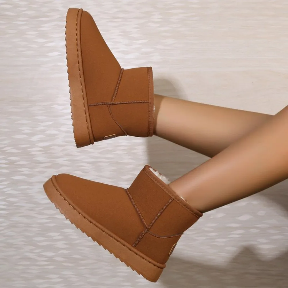 Thick Plush Platform Snow Boots Women Winter Keep Warm Fur Cotton Shoes Woman Faux Suede Slip-On Ankle Botas Padded Shoes