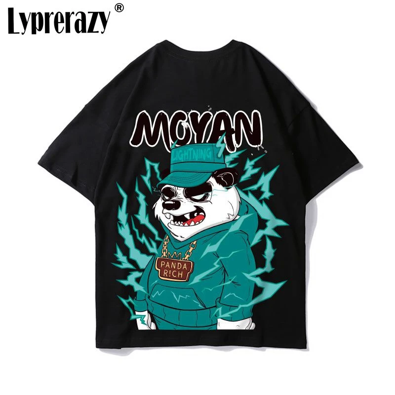 

Lyprerazy Hip Hop Streetwear Men T Shirt Fashion Chinese Style Panda Printing Casual T-Shirt Oversized Tops Tees