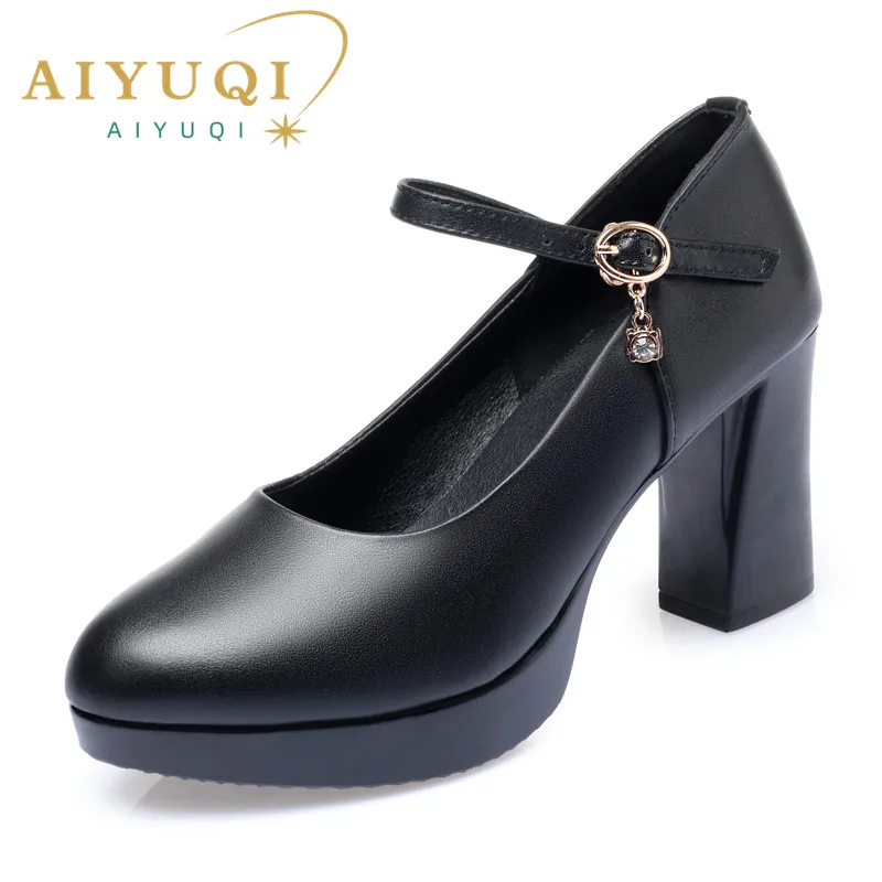 

AIYUQI Women Fashion Shoes Spring 2024 New Genuine Leather Women's High Heels Large Size Platform Shoes Office Women