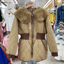  KUSAHIKI 2022 Winter Jacket Women Fashion Turn-down Collar Korean Style Parkas Elegant Slim Waist Zipper Long Sleeve Parka Coat 