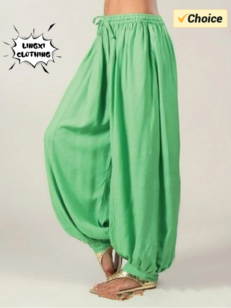 2024 Summer New Women's Solid Color Lantern Pants Loose Pleated Drawstring Casual Ankle Sports Pants Harlan Pants 3