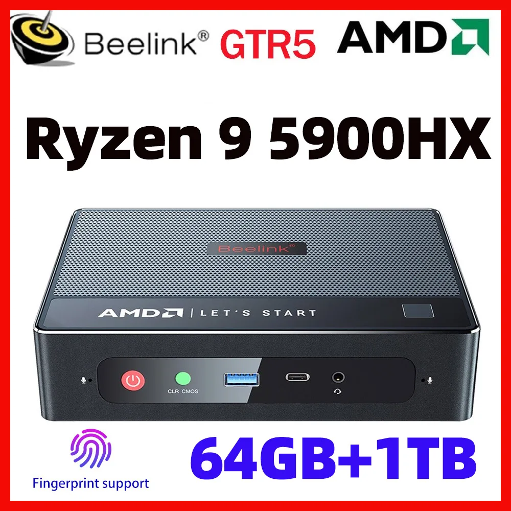  Мини-ПК Beelink GTR5 R9, Windows 11 Pro, Ryzen 9 5900HX, Wi-Fi, 6E, DDR4, 32 Гб SSD, 2022 ГБ, 64 ГБ, ТБ 