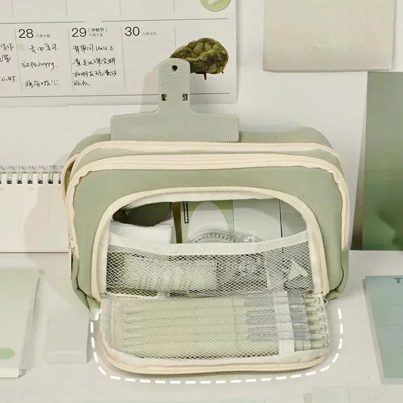 소녀 대용량 미적 연필 다시 학교 케이스 귀여운 편지지 홀더 가방 지퍼 연필 주머니 학생 학교 용품