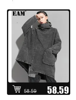Description Picture 3 of item[EAM]  Women Blue Plaid Denim Big Size Blazer New Lapel Long Sleeve Loose Fit  Jacket Fashion Tide Spring Autumn 2025 1DD641005