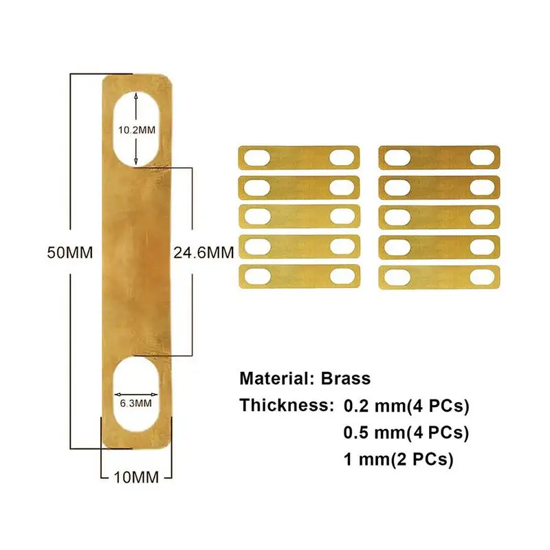 8pcs/10pcs Guitar Neck Shims Electric Guitar Reinforcement Plates 0.2mm 0.5mm 1mm Thickness Brass Shims For Guitar And Bass Bolt