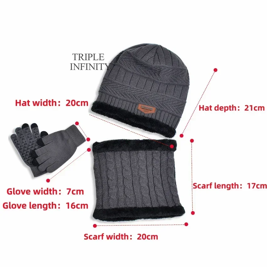 Child Winter Hats Fluff Lined Windproof Warm Gloves Outdoor Neck Protection Scarves Winter Set Thick Kids Knitted Bonnets