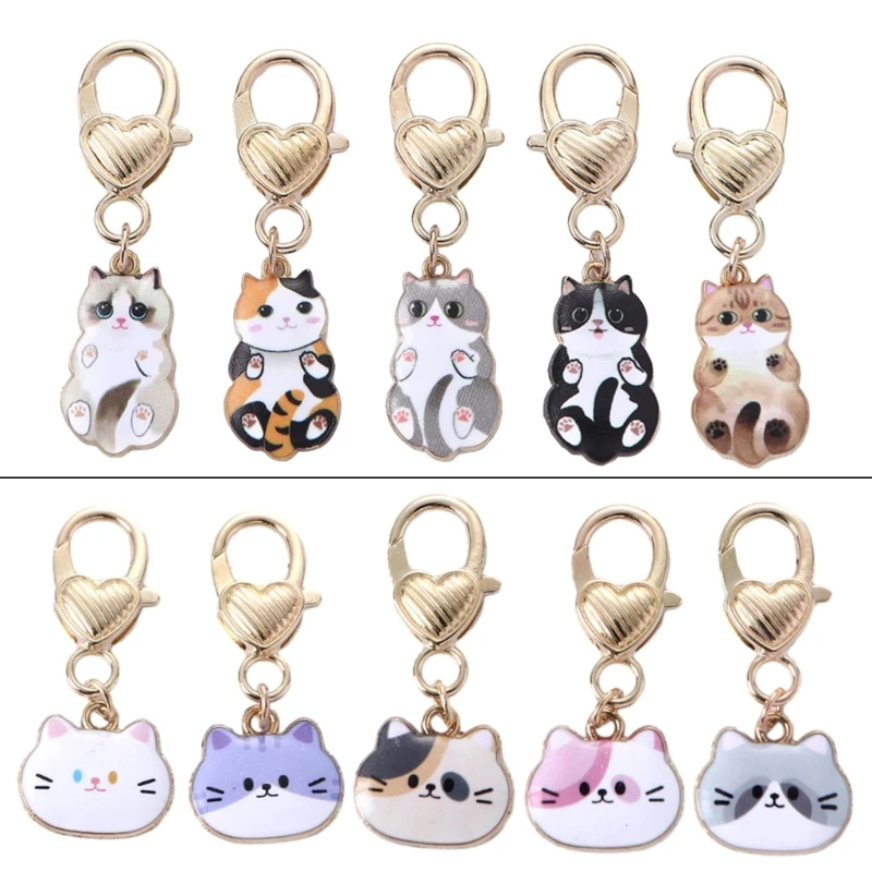 

5pcs/set Enamel Cartoon Cat Knitting Stitches Markers Metal Alloy Crochet Latches