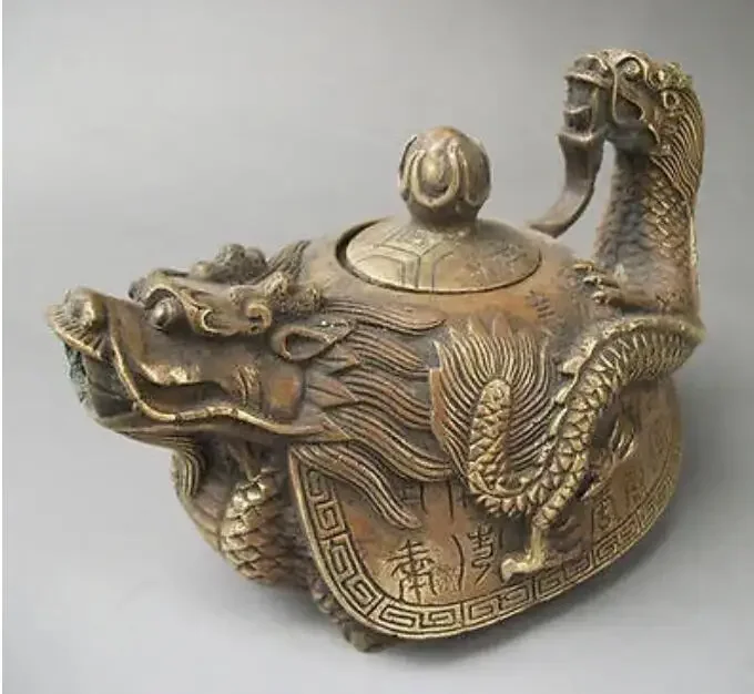 

Rare Old Wonderful Rare Oriental Bronze Signed Carved Dragon Teapot Statues copper tools wedding Decoration Brass Bronze