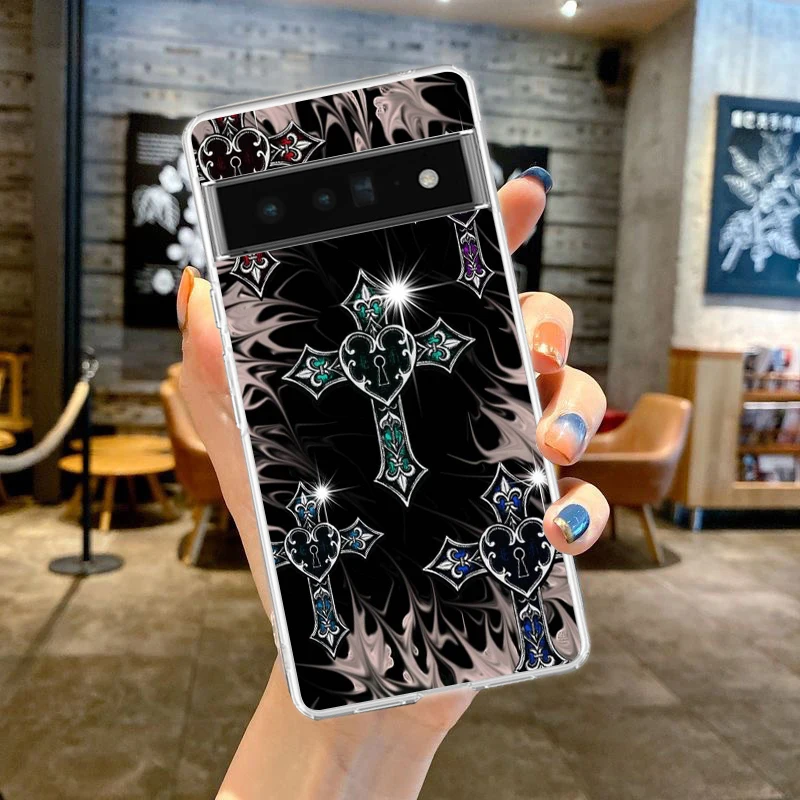 Luxury Bling Glitter Gothic Cross Phone Case - Soft TPU Transparent Shell