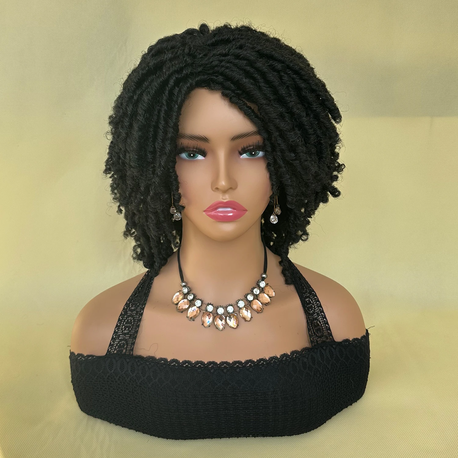Mens Afro Bob Braided Wig Synthetic Faux Locs Crochet Twist Braiding Wig For Women