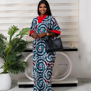Osas Half Sleeve V-neck Dashiki Boubou Dress