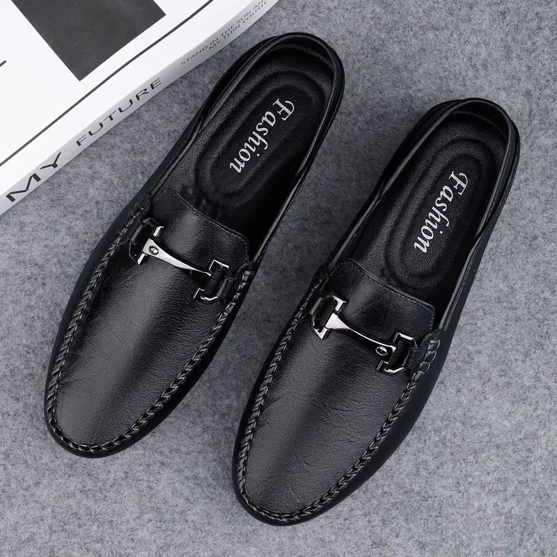 Flat Moccasin Square Toe Men's Leather Shoes Dress Business Formal Male Casual Shoe Loafers Soft Elegant Designer