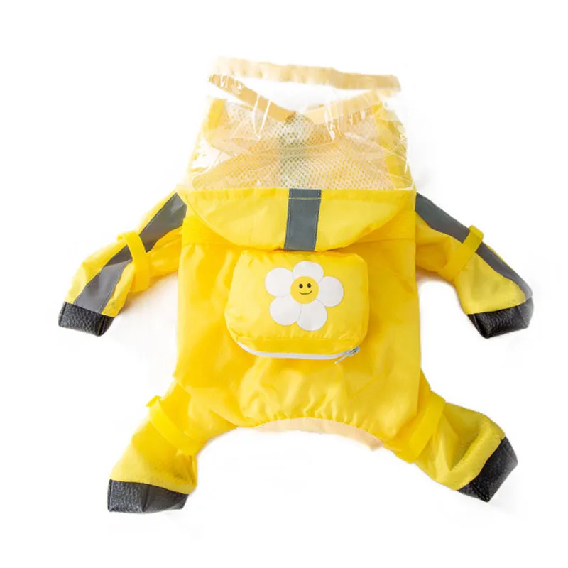 Pet Four Legged Raincoat with Rainshoes and Traction Buckle Reflective Waterproof Hooded Poncho Dog Outdoor Apparel Clothing dog raincoat