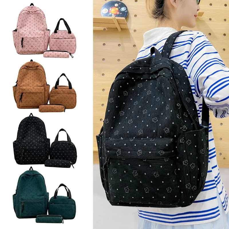 Polka Dot Print Preppy Shoulder Bookbag with Lunch Box and Pencil Pouch Back To Backpack Set for Travel Commute Women Girls 1