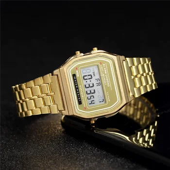 Elegant Digital Watch For Women Gold Silver Stainless Steel Business Ladies Electronic Wrist Watches Man Clock Zegarek Damski 2