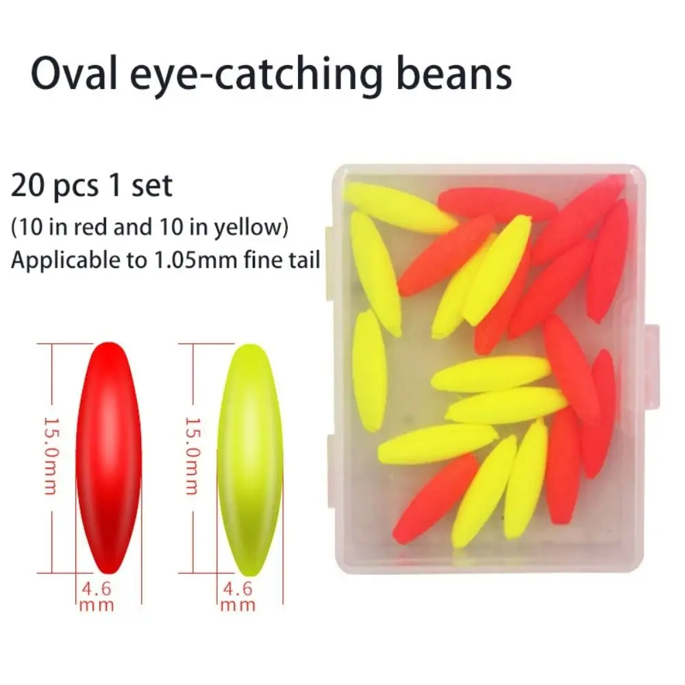 20 stücke fluor zierende Fischerei schwimmende Bobbers fluor zierende Auftriebs kugeln Eva Schaum Streik Indikator rot gelb auffällige Bohnen Set – Detail 4