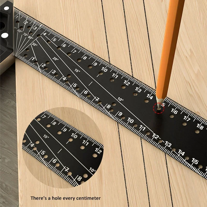 30/40CM Precision Marking Right Angle 45°/90° Multifunctional Ruler Hole Angle Ruler Woodworking Measuring Positioning Hand Tool