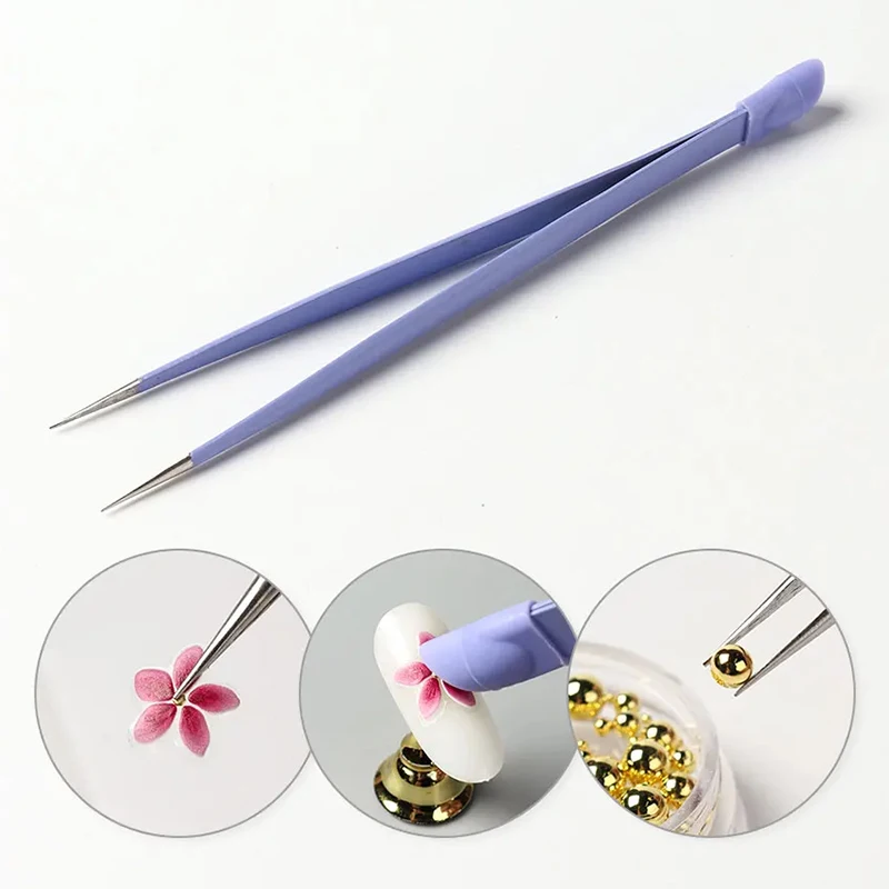 New Double Headed Tweezers Multi-Use Tweezers Silicone Pressing Head Nail Clipping Tool Take Sticker Tape Crystal Manicure Tools 2